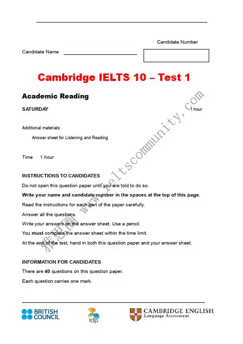 雅思10真题Reading10-TEST1