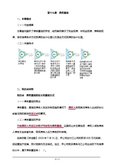 2019年注册会计师考试知识要点分析及考前押题第十九章 债务重组(附习题及答案解析)