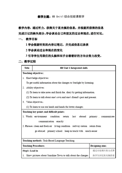 译林版英语八年级下册 8B Unit1 Integrated skills综合技能课教学