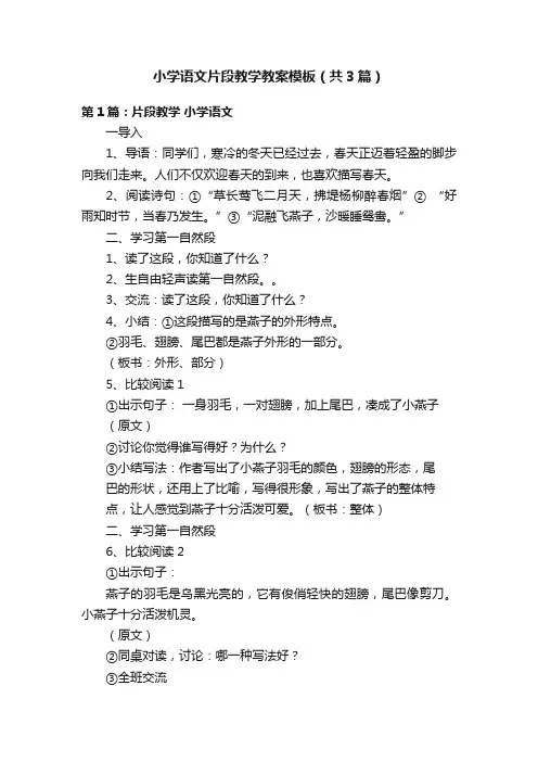小学语文片段教学教案模板（共3篇）