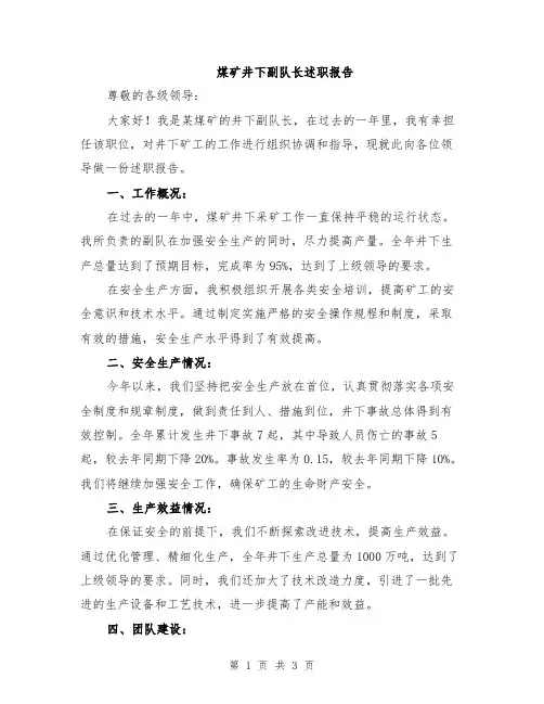 煤矿井下副队长述职报告