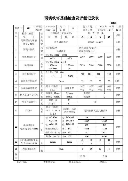 现浇铁塔基础基础检查及评级记录表---精品管理资料