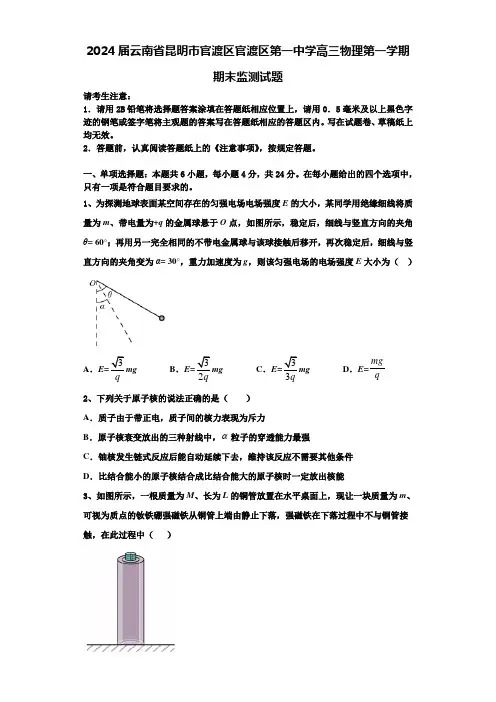 2024届云南省昆明市官渡区官渡区第一中学高三物理第一学期期末监测试题含解析