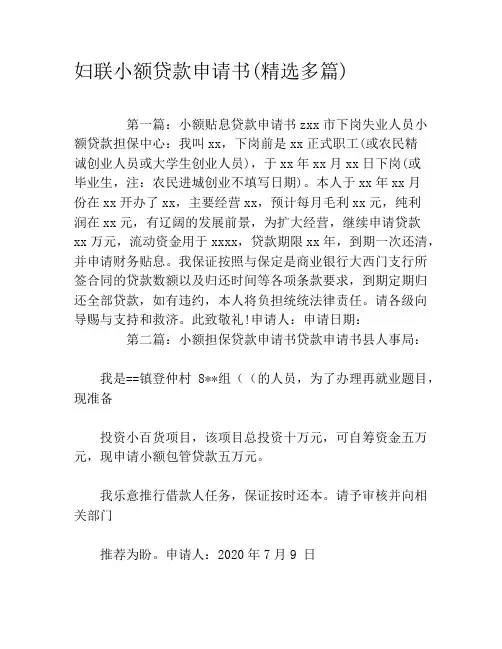 妇联小额贷款申请书(精选多篇)