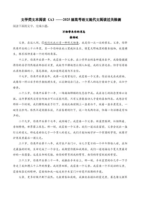 2025届高考语文现代文阅读过关检测文学类文本阅读(A)(含解析)