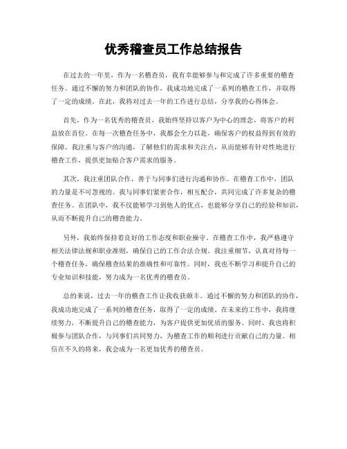 优秀稽查员工作总结报告