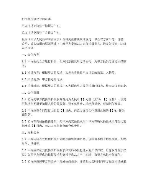 拍摄合作协议合同范本