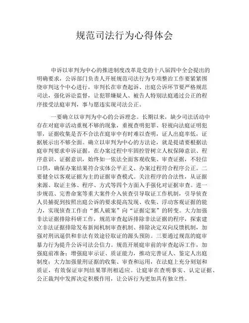 规范司法行为心得体会