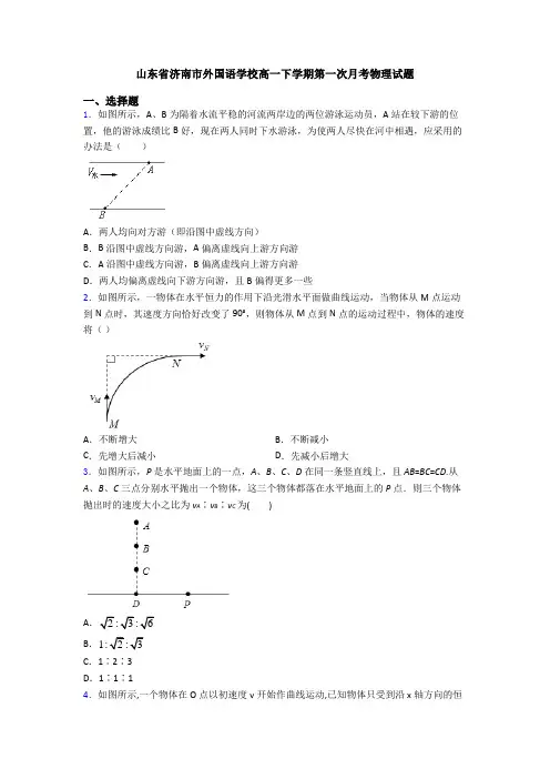 山东省济南市外国语学校高一下学期第一次月考物理试题
