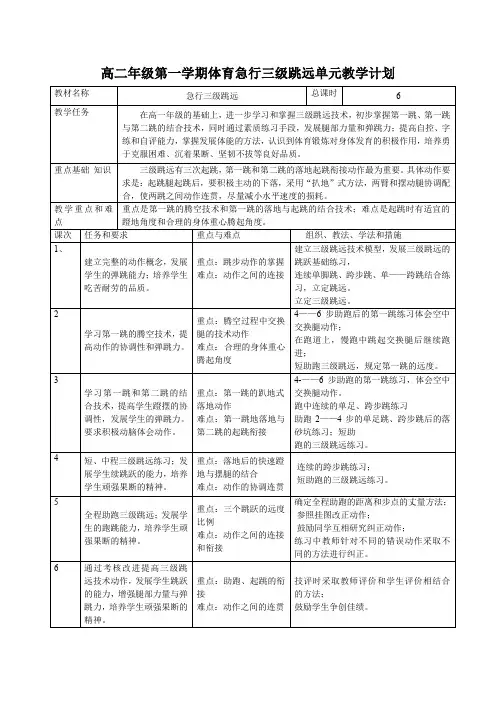 高二年级第一学期体育急行三级跳远单元教学计划