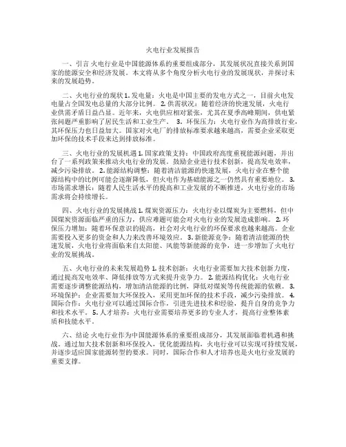 火电行业发展报告