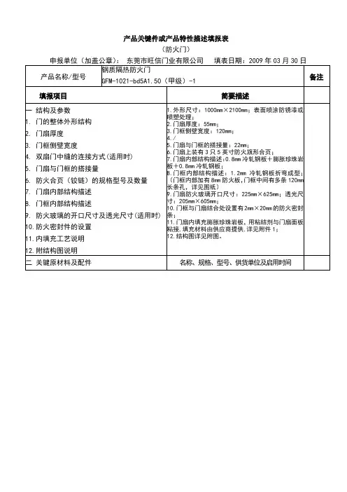 钢质隔热防火门GFM-1021-bd5A1.50(甲级)