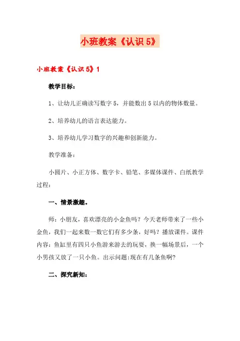 小班教案《认识5》