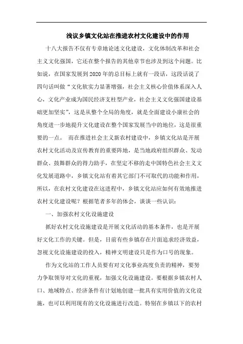 乡镇文化站在推进农村文化建设中的作用