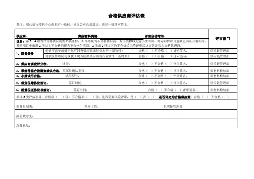 合格供应商评估表