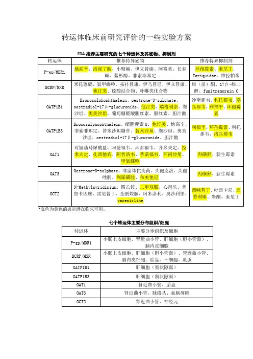 转运体临床前研究评价指导标准以及实验方案