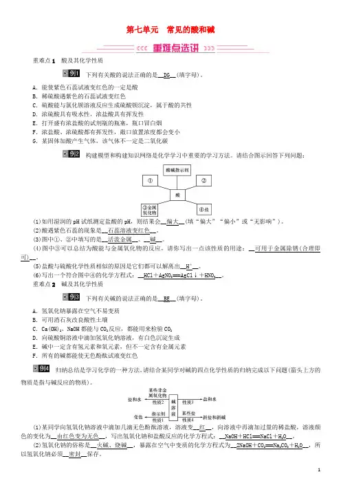 中考化学总复习 教材考点梳理 第七单元 常见的酸和碱练习 鲁教版