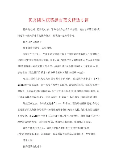 优秀团队获奖感言范文精选5篇.docx