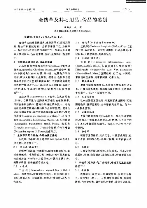 金钱草及其习用品、伪品的鉴别