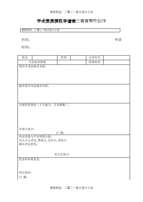 手术资质授权申请表
