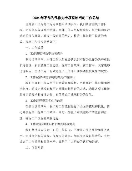 2024年不作为乱作为专项整治活动工作总结