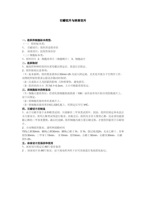 石蜡切片与冰冻切片