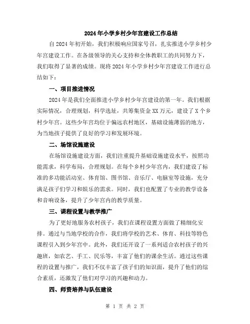 2024年小学乡村少年宫建设工作总结