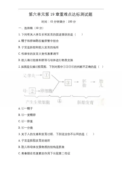 北师大版八年级上册生物  第6单元第19章生物的生殖和发育  达标测试题 (word版,含答案)