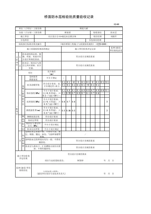 桥面防水层检查验收记录表
