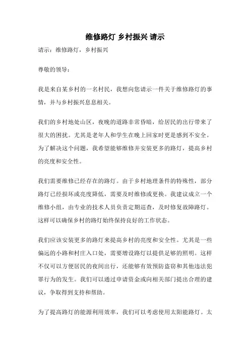 维修路灯 乡村振兴 请示