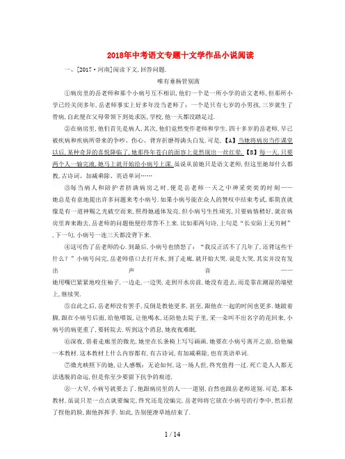 2018年中考语文专题十文学作品小说阅读(最新整理)