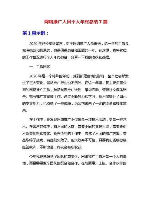 网络推广人员个人年终总结7篇