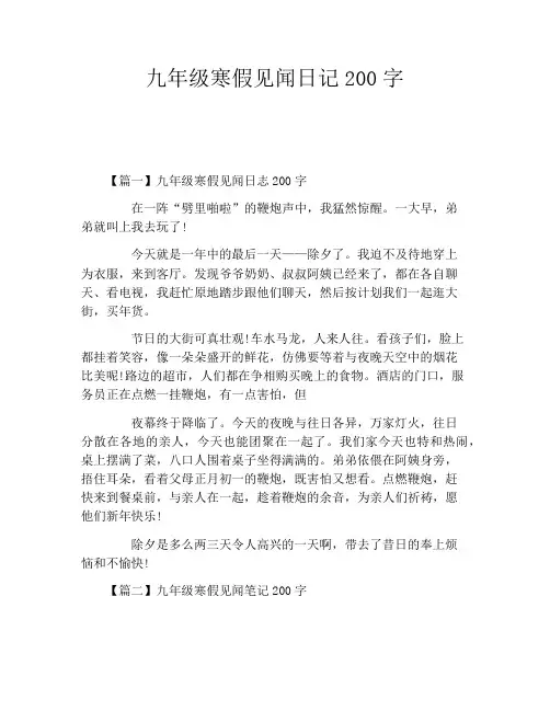 九年级寒假见闻日记200字