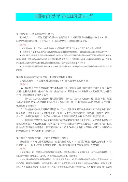 国际贸易学各章的知识点