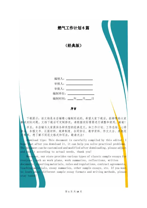 燃气工作计划6篇