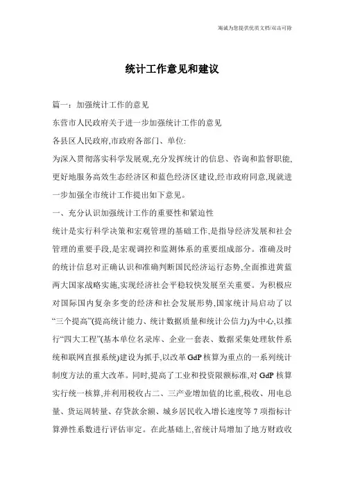统计工作意见和建议