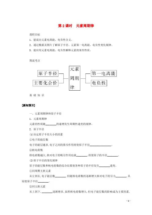 新教材高中化学第一章原子结构与性质第二节第2课时元素周期律学案新人教版选择性必修2