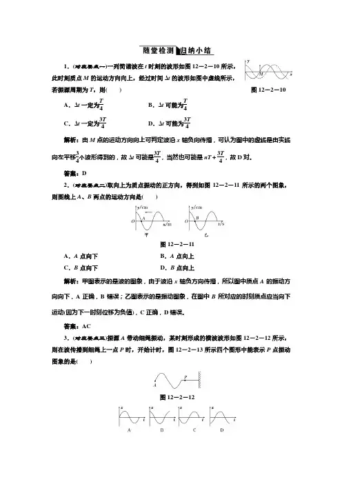 高中物理人教版选修3-4练习：第十二章第2节 波的图象 随堂检测 Word版含解析