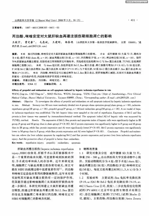 丙泊酚、咪唑安定对大鼠肝缺血再灌注损伤期细胞凋亡的影响