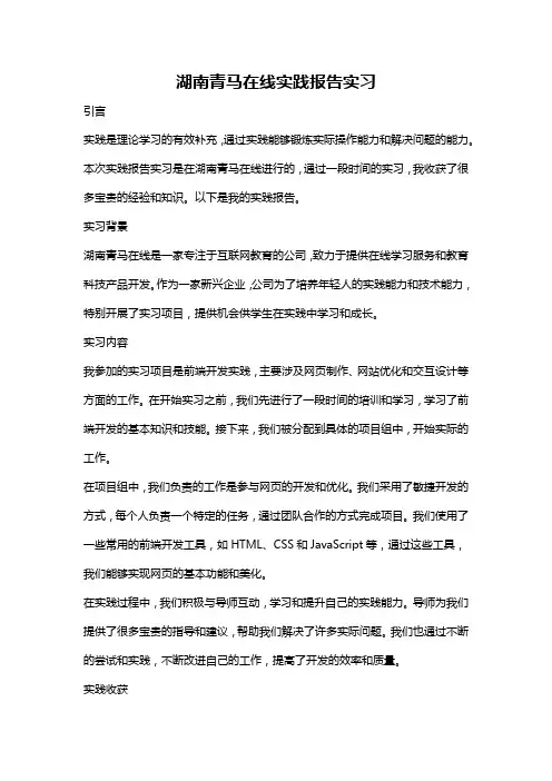 湖南青马在线实践报告实习