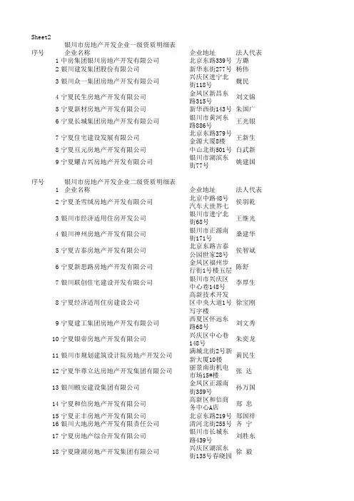 银川市房地产开发企业明细表