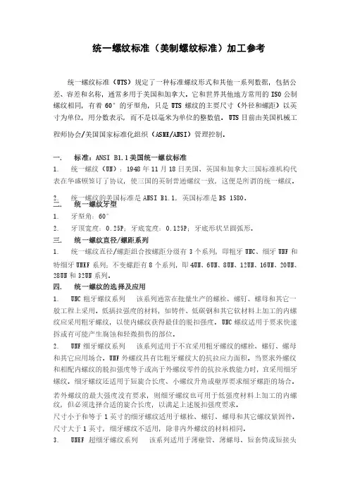 美制螺纹标准加工参考
