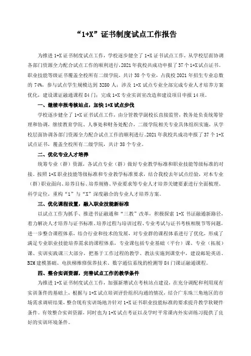 “1+X”证书制度试点工作报告