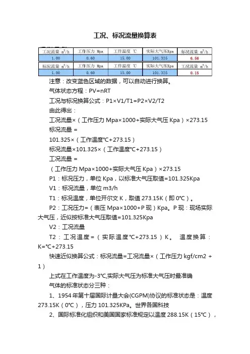 工况、标况流量换算表