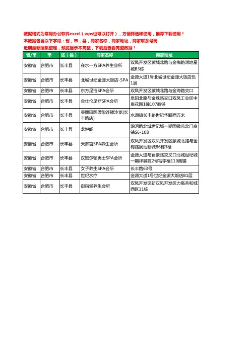 新版安徽省合肥市长丰县SPA工商企业公司名录名单黄页大全11家