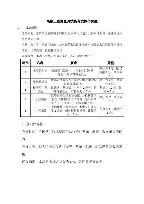 高级工程测量员技能考试操作试题