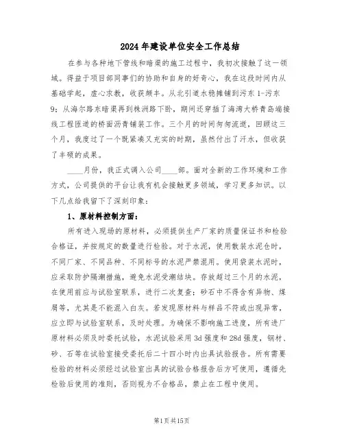 2024年建设单位安全工作总结（5篇）