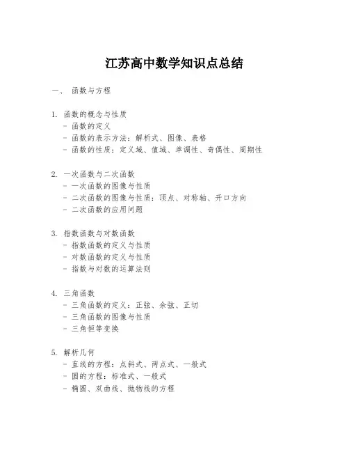 江苏高中数学知识点总结