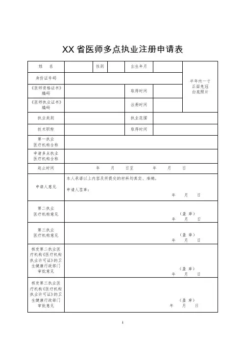 医师多点执业注册申请表注销表备案表