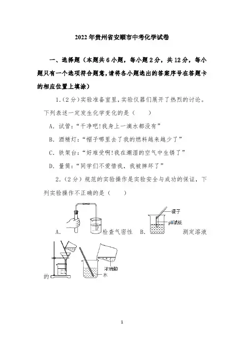 2022年贵州省安顺市中考化学试卷